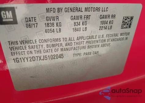 2018 Chevrolet Corvette Grand Sport 2Lt z USA, uszkodzony, nr VIN 1G1YY2D7XJ5102045